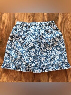 Papo d’Anjo Girls Blue Liberty Floral Ruffle Trim Skirt 5 Pull On Styling Lined